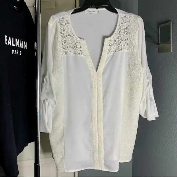 CALVIN KLEIN Blouse w/ Roll-Tab Sleeve Detail XL - Picture 2 of 5